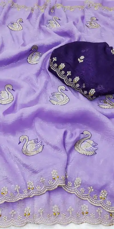 BT 1284 Lavender Crunchy Chiffon Saree Perfect for Wedding, Party, Ethnic Day, Ganesh Chaturthi, Sangeet . Best Price ₹1799. Delivery 4-6 Working Days | Sarees, Bollywood Sarees, Creative Sarees, Designer Sarees, Embroidered Sarees, Ethnic Saree, Modern Digital sarees, Party Wear Sarees