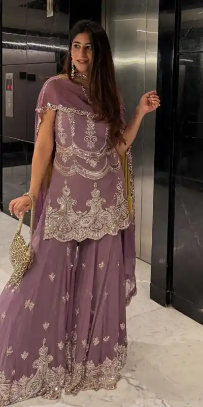 SR 1684 Lavender Faux Georgette with Embroidery Work & Digital Print Salwar Suit . Get it for ₹2149. Delivery 4-6 Working Days. Shop now. | Jump Suits, Salwar suit, Designer Suits, Casual Suits, Creative suits, Palazzo Suits, Party Wear Suits, Patiala Suits, Straight Suits
