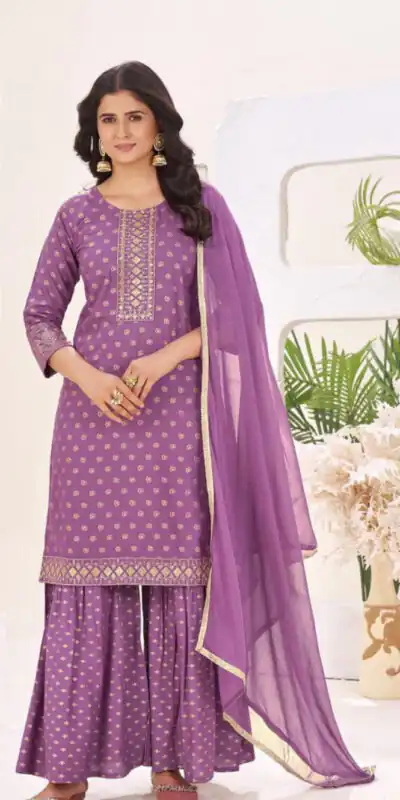 Lavender Rayon Lace Embroidery Work Salwar Suit