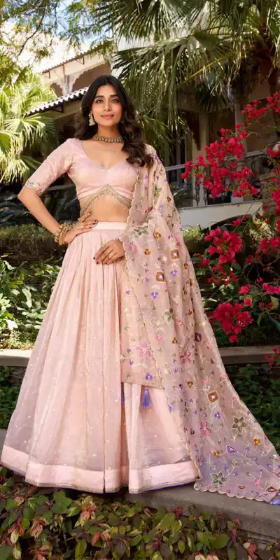 LNB 1426 Light Pink Gold Crush With Sequins Work & Embroidery Work Lehenga Choli . Best Price ₹3499. Delivery 4-6 Working Days. Shop now. | Lehenga, Bollywood Lehenga, Creative Lehenga, Designer Lehenga, Embroidered Lehenga, Party Wear Lehenga
