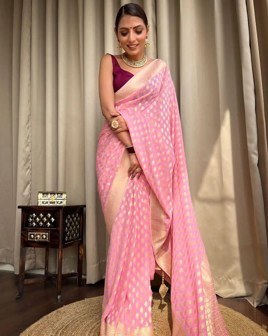 KP 5083 Light Pink Soft Lichi Silk Perfect for Wedding, Party, Family Gatherings, Sangeet, Diwali Cloth. Saree. Get it for ₹1399. Delivery 4-6 Working Days. | Sarees, Bollywood Sarees, Creative Sarees, Designer Sarees, Embroidered Sarees, Ethnic Saree, Modern Digital sarees, Party Wear Sarees