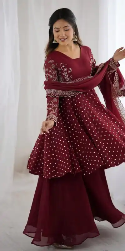 ZSR 3134 Maroon Crunchy Silk Salwar Suit Perfect for Wedding, Party, Sangeet, Anniversary, Housewarming Introductory Price ₹2399. Delivery 4-6 | Jump Suits, Salwar suit, Designer Suits, Casual Suits, Creative suits, Palazzo Suits, Party Wear Suits, Patiala Suits, Straight Suits