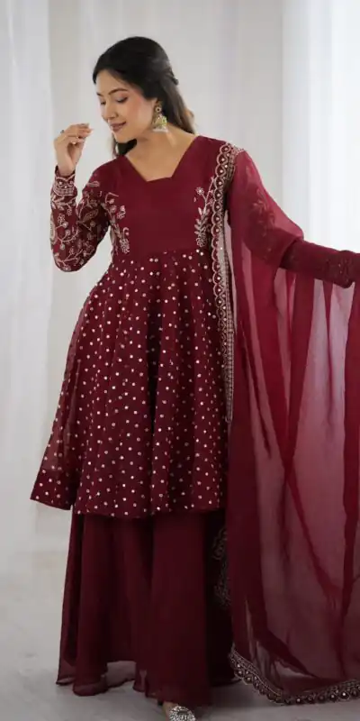 ZSR 3134 Maroon Crunchy Silk Salwar Suit Perfect for Wedding, Party, Sangeet, Anniversary, Housewarming Introductory Price ₹2399. Delivery 4-6 | Jump Suits, Salwar suit, Designer Suits, Casual Suits, Creative suits, Palazzo Suits, Party Wear Suits, Patiala Suits, Straight Suits