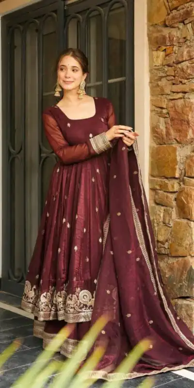 SSR 521 Maroon Crunchy Silk Embroidery Work Salwar Suit Wedding, Party, Festive, Events, Navratri Garba, Anniversary, Haldi,Best Price ₹2449. | Jump Suits, Salwar suit, Designer Suits, Casual Suits, Creative suits, Palazzo Suits, Party Wear Suits, Patiala Suits, Straight Suits