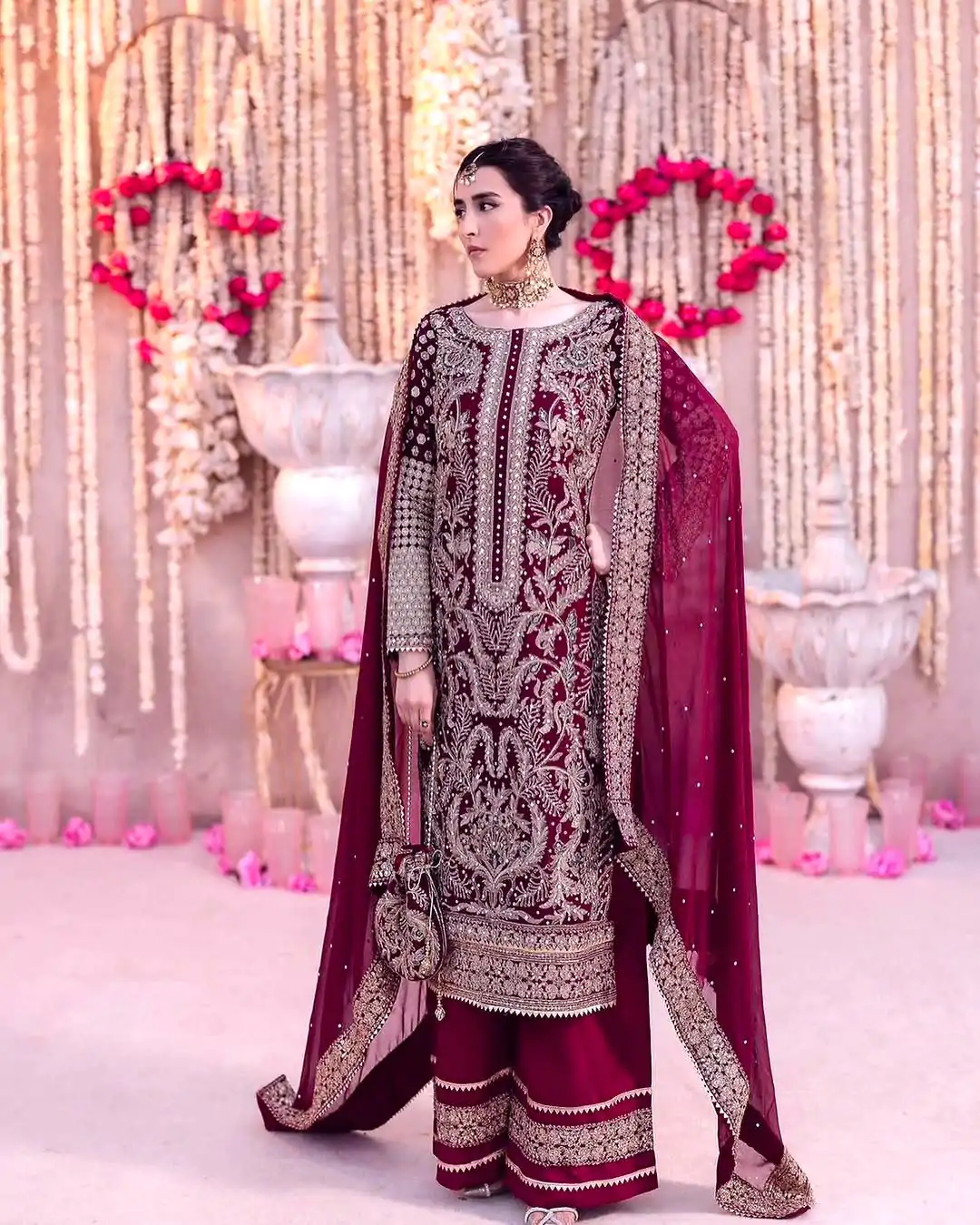 SRK 5297 Maroon Heavy Faux Georgette With Chain Stitch Embroidery Sequence Work Salwar Suit Wedding, Party, Festive, Events, 4-6 Working Days At 2399 | Jump Suits, Salwar suit, Designer Suits, Casual Suits, Creative suits, Palazzo Suits, Party Wear Suits, Patiala Suits, Straight Suits