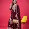 SR 1688 Maroon Faux Georgette with Lace Work & Embroidery Work. Salwar Suit Introductory Price ₹1949. Delivery 4-6 Working Days. Shop now. | Jump Suits, Salwar suit, Designer Suits, Casual Suits, Creative suits, Palazzo Suits, Party Wear Suits, Patiala Suits, Straight Suits