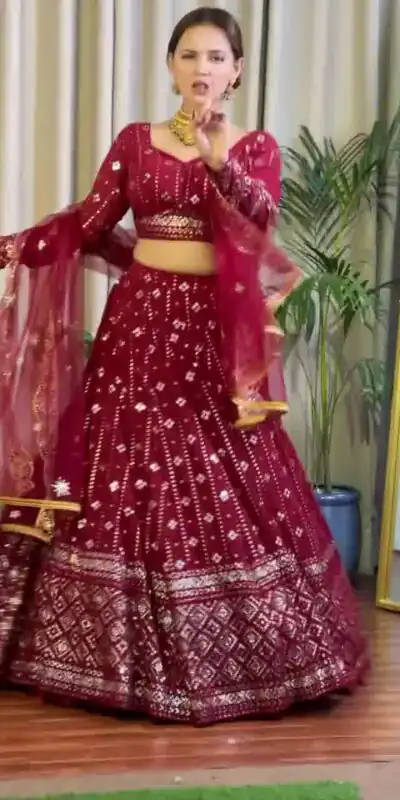 DC G88 Maroon Fox Georgette with Lace Work & Embroidery Work Lehenga Choli . Get it for ₹2099. Delivery 4-6 Working Days. Shop now. | Lehenga, Bollywood Lehenga, Creative Lehenga, Designer Lehenga, Embroidered Lehenga, Party Wear Lehenga