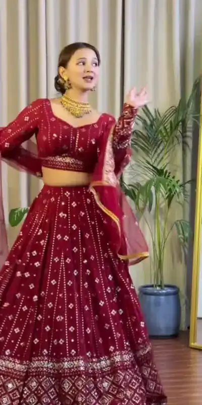 DC G88 Maroon Fox Georgette with Lace Work & Embroidery Work Lehenga Choli . Get it for ₹2099. Delivery 4-6 Working Days. Shop now. | Lehenga, Bollywood Lehenga, Creative Lehenga, Designer Lehenga, Embroidered Lehenga, Party Wear Lehenga