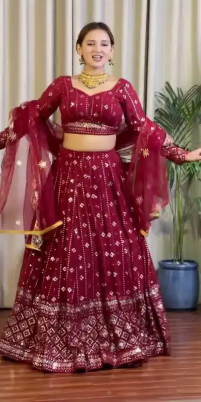 Maroon Fox Georgette Sequence Work Lehenga Choli