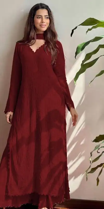Maroon Georgette Thread Embroidery Salwar Suit