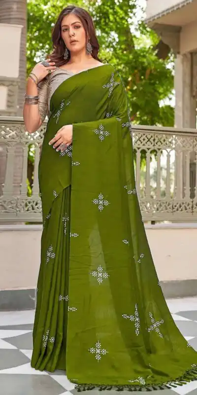 BT 1104 Mehendi Natural silk with Thread Embroidery & Embroidery Work Saree . Now at just ₹1549. Delivery 4-6 Working Days. Shop now. | Sarees, Bollywood Sarees, Creative Sarees, Designer Sarees, Embroidered Sarees, Ethnic Saree, Modern Digital sarees, Party Wear Sarees