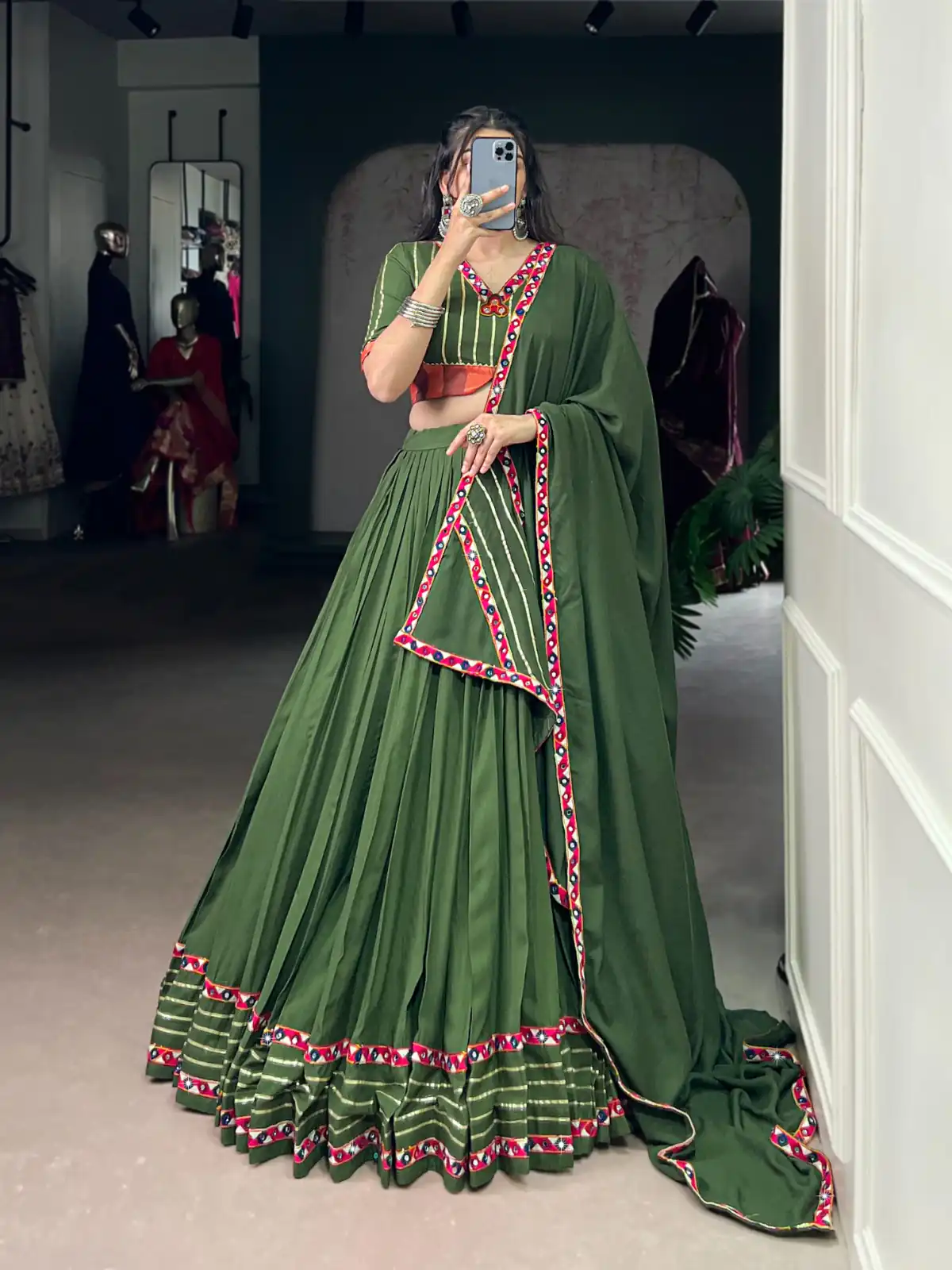 LNB 1659 Mehendi Color Pure Rayon With Mirror Work & Gamthi Work. Lehenga Choli Price ₹4199.Introductory Delivery 4-6 Working Days. Shop now. | Lehenga, Bollywood Lehenga, Creative Lehenga, Designer Lehenga, Embroidered Lehenga, Party Wear Lehenga