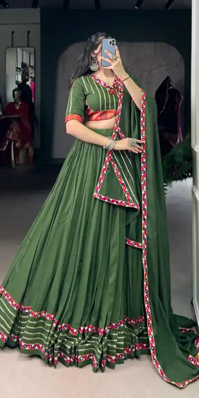 LNB 1659 Mehendi Color Pure Rayon With Mirror Work & Gamthi Work. Lehenga Choli Price ₹4199.Introductory Delivery 4-6 Working Days. Shop now. | Lehenga, Bollywood Lehenga, Creative Lehenga, Designer Lehenga, Embroidered Lehenga, Party Wear Lehenga