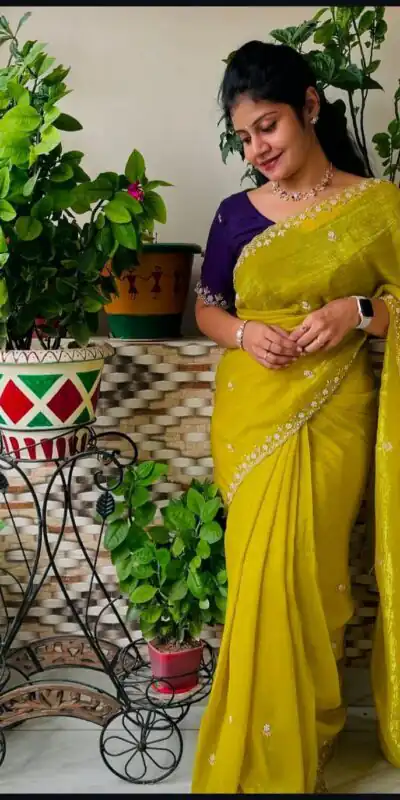 BT 1267 Mustard in Crunchy Chiffon Embroidery Work Saree . Wedding, Party, Festive, Events, Exclusive Offer ₹1749. Delivery 4-6 Working Days. Shop now. | Sarees, Bollywood Sarees, Creative Sarees, Designer Sarees, Embroidered Sarees, Ethnic Saree, Modern Digital sarees, Party Wear Sarees