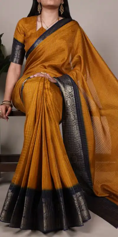 Mustard Dola Chex Zari Work Saree