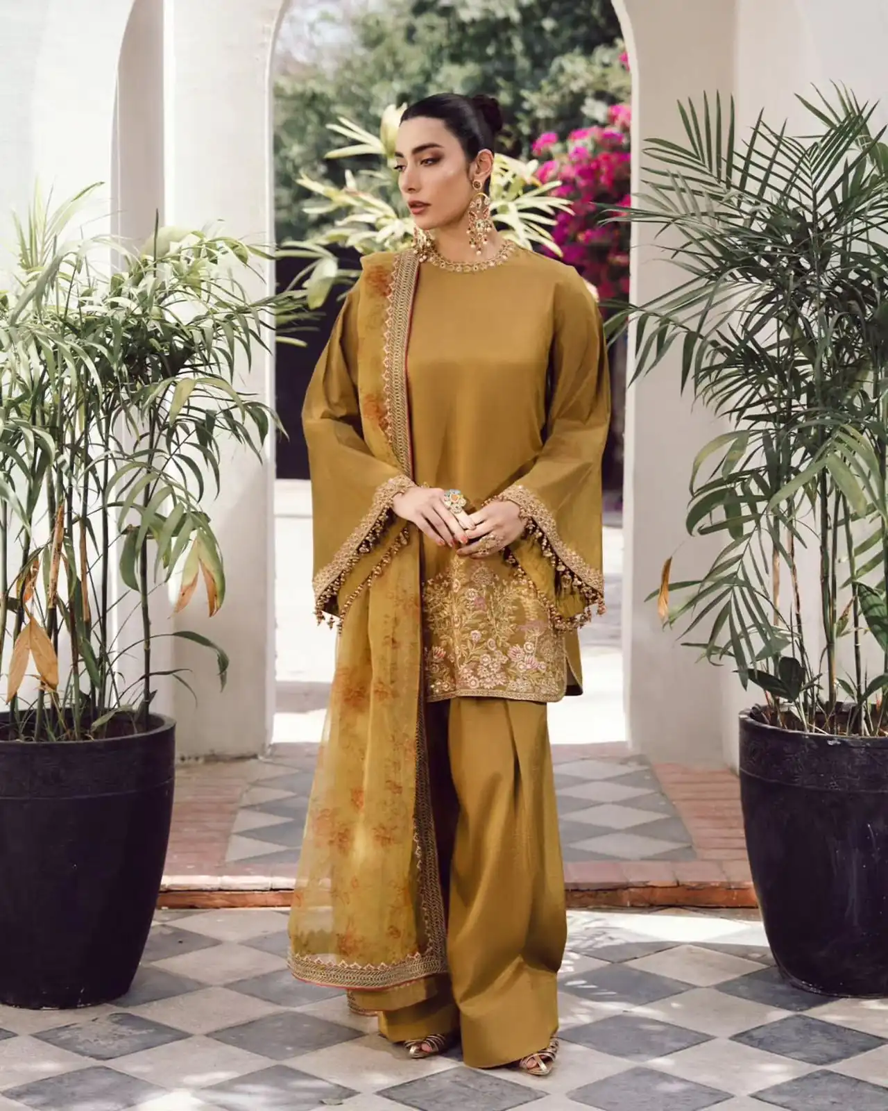 SSR 515 Mustard French Crep Silk With Embroidery Sequence Work with Digital Print & Lace Work Salwar Suit at ₹2099 only. Delivery 4-6 Days | Jump Suits, Salwar suit, Designer Suits, Casual Suits, Creative suits, Palazzo Suits, Party Wear Suits, Patiala Suits, Straight Suits