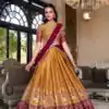 LNB 1240 Mustard Kanchipuram With Embroidery Work & Zari Work Lehenga Choli ₹2499 on Availablely. Delivery 4-6 Working Days. Shop now. | Lehenga, Bollywood Lehenga, Creative Lehenga, Designer Lehenga, Embroidered Lehenga, Party Wear Lehenga