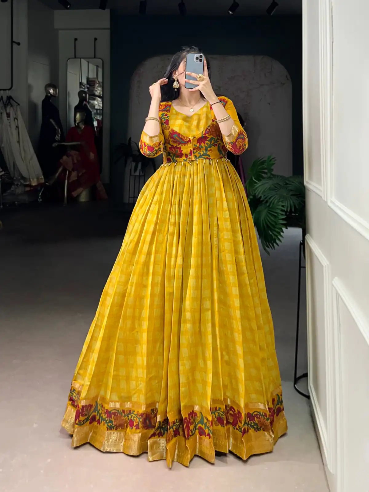 YNF 5034 Mustard Polyester Viscose Chanderi Zari Work & Lace Work Gown in . Affordable Price ₹1799. Delivery 4-6 Working Days. Shop now. | Gowns, Bollywood Gowns, Creative Gowns, Designer Gowns, Embroidered Gowns, Party Wear Gowns