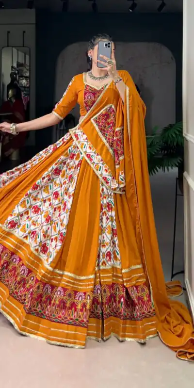 LNB 1685 Mustard Color Tussar Silk Patola Foil Printed Lehenga Choli Festive, Wedding, Party, Events Expected Etc. Delivery 4-6 Working Days @2199/- | Lehenga, Bollywood Lehenga, Creative Lehenga, Designer Lehenga, Embroidered Lehenga, Party Wear Lehenga