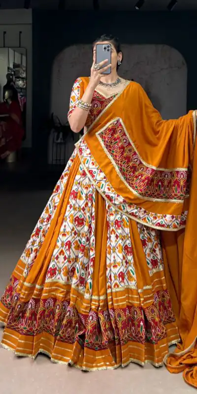 LNB 1685 Mustard Color Tussar Silk Patola Foil Printed Lehenga Choli Festive, Wedding, Party, Events Expected Etc. Delivery 4-6 Working Days @2199/- | Lehenga, Bollywood Lehenga, Creative Lehenga, Designer Lehenga, Embroidered Lehenga, Party Wear Lehenga