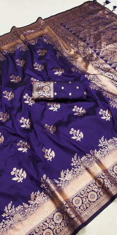 Navy Blue Banarasi Silk Zari Lace Work Saree