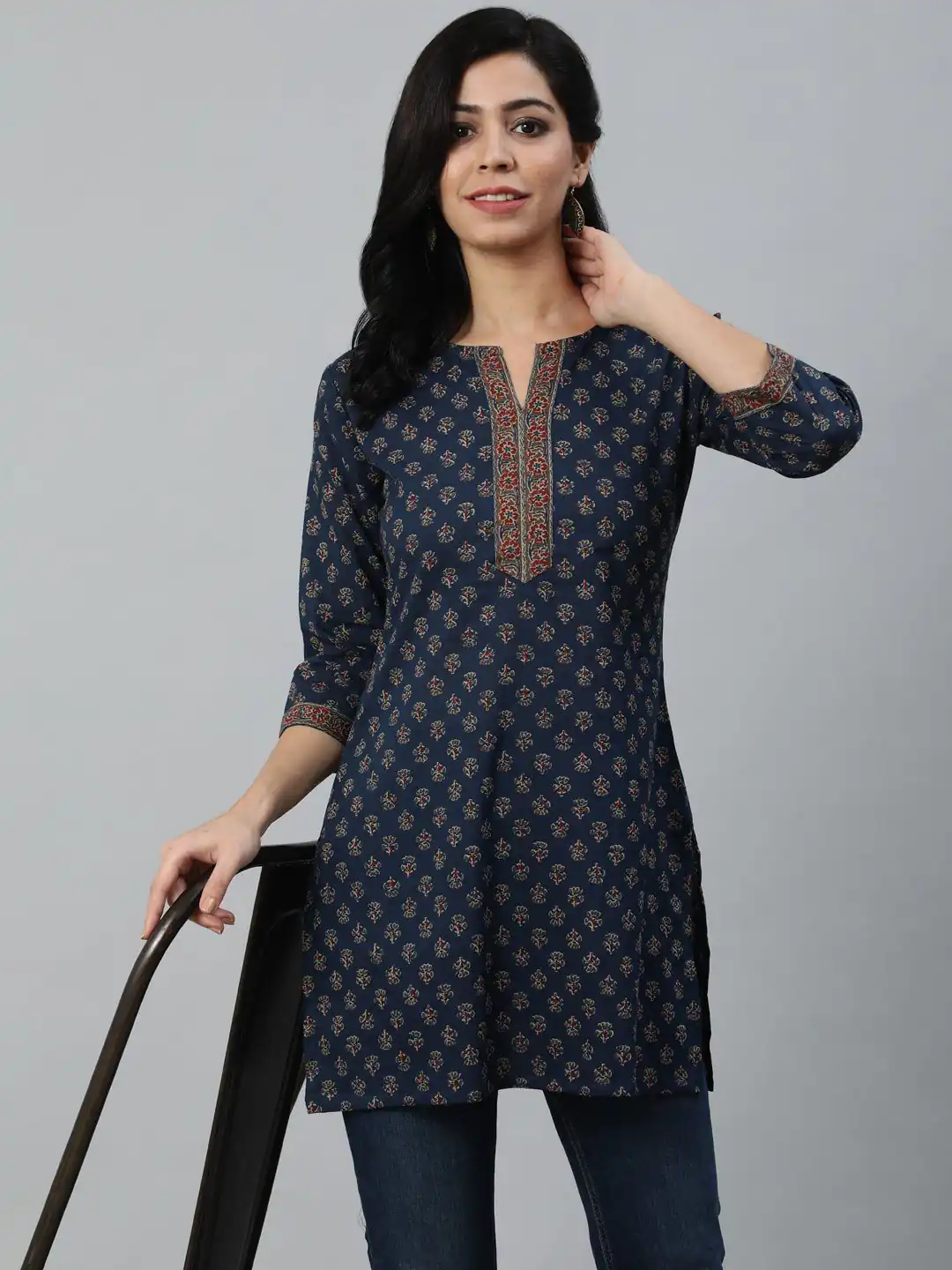 INLI Blush 2.0 Navy Blue Cotton Printed Designer Work Kurti in . Wedding, Party, Festive, Events, Special Price ₹1269. Delivery 4-6 Working Days. Shop now. | Kurti, Bollywood Kurti, Creative Kurtis, Designer Kurti, Party Wear Kurti, Selfie Kurti