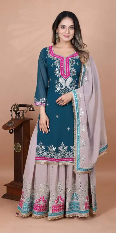 Navy Blue Faux Georgette 5mm Embroidery Salwar Suit