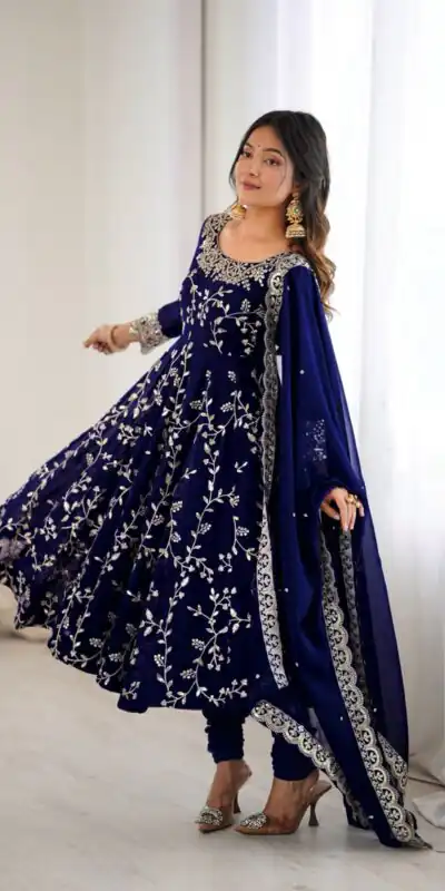SRK 5299 Navy Blue Faux Georgette With Sequence Work Perfect for Wedding, , Lohri, Temple Visit, Ganesh Chaturthi Festive, Events, 4-6 Working Days At 2149 | Gowns, Bollywood Gowns, Creative Gowns, Designer Gowns, Embroidered Gowns, Party Wear Gowns