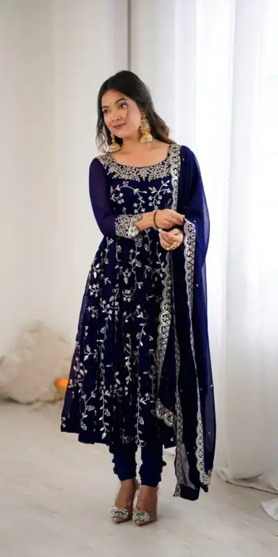SRK 5299 Navy Blue Faux Georgette With Sequence Work Perfect for Wedding, , Lohri, Temple Visit, Ganesh Chaturthi Festive, Events, 4-6 Working Days At 2149 | Gowns, Bollywood Gowns, Creative Gowns, Designer Gowns, Embroidered Gowns, Party Wear Gowns