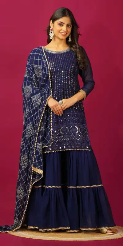 Navy Blue Georgette Embroidery Work Salwar Suit