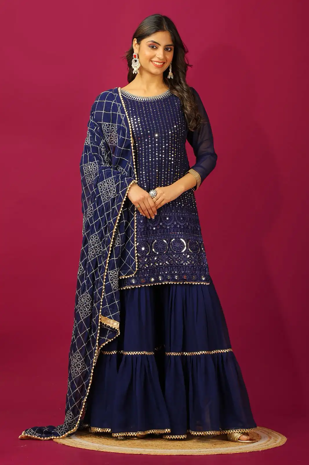 SR 1671 Navy Blue Georgette Salwar Suit Perfect for Wedding, Party, Cultural Events, Temple Visit, Lohri Now at just ₹1799. Delivery 4-6 Working Days. | Jump Suits, Tops & Bottoms, Track Suits, Trendy Wear, Salwar suit, Designer Suits, Casual Suits, Creative suits, Palazzo Suits, Party Wear Suits, Patiala Suits, Straight Suits
