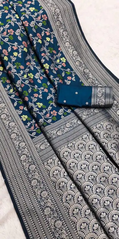 Navy Blue Khaddi Pashmina Zari Work Saree