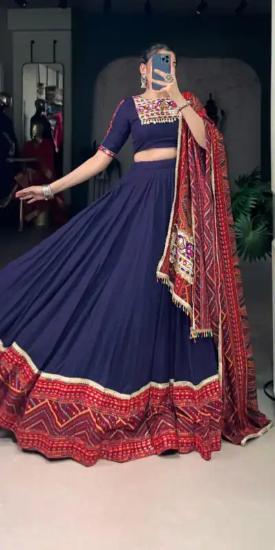 LNB 1661 Navy Blue Pure Rayon Mirror Work & Gamthi Work Lehenga Choli in . Affordable Price ₹4199. Delivery 4-6 Working Days. Shop now. | Lehenga, Bollywood Lehenga, Creative Lehenga, Designer Lehenga, Embroidered Lehenga, Party Wear Lehenga