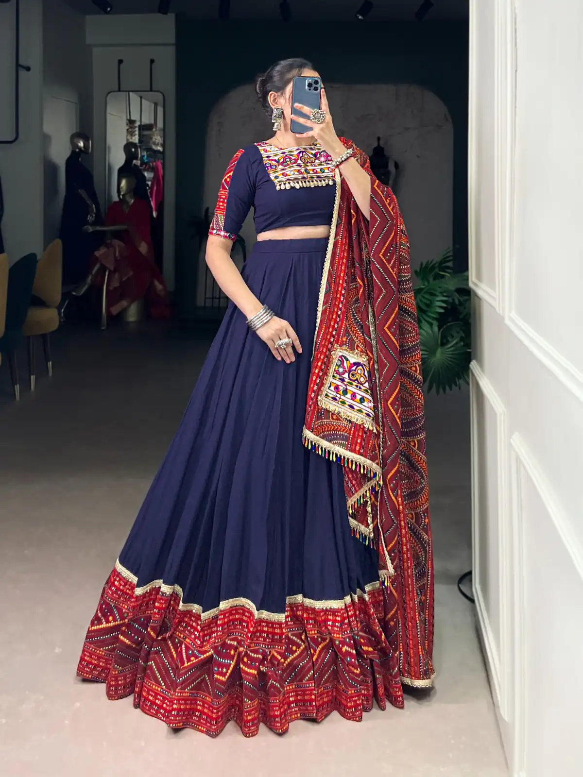 LNB 1661 Navy Blue Pure Rayon Mirror Work & Gamthi Work Lehenga Choli in . Affordable Price ₹4199. Delivery 4-6 Working Days. Shop now. | Lehenga, Bollywood Lehenga, Creative Lehenga, Designer Lehenga, Embroidered Lehenga, Party Wear Lehenga