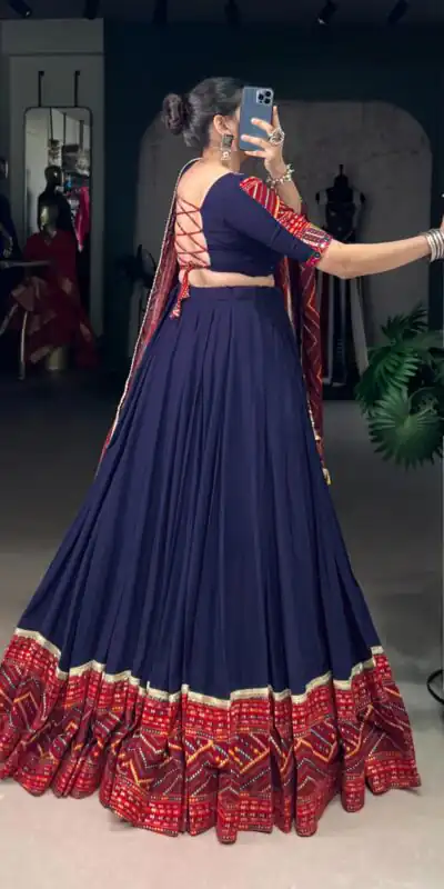 LNB 1661 Navy Blue Pure Rayon Mirror Work & Gamthi Work Lehenga Choli in . Affordable Price ₹4199. Delivery 4-6 Working Days. Shop now. | Lehenga, Bollywood Lehenga, Creative Lehenga, Designer Lehenga, Embroidered Lehenga, Party Wear Lehenga