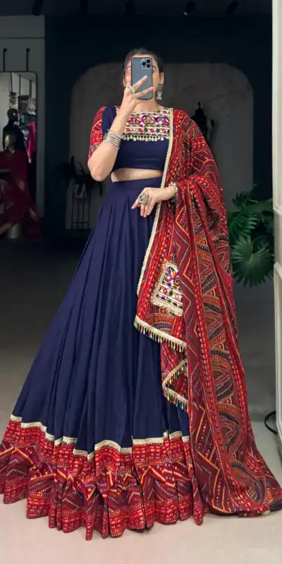 LNB 1661 Navy Blue Pure Rayon Mirror Work & Gamthi Work Lehenga Choli in . Affordable Price ₹4199. Delivery 4-6 Working Days. Shop now. | Lehenga, Bollywood Lehenga, Creative Lehenga, Designer Lehenga, Embroidered Lehenga, Party Wear Lehenga