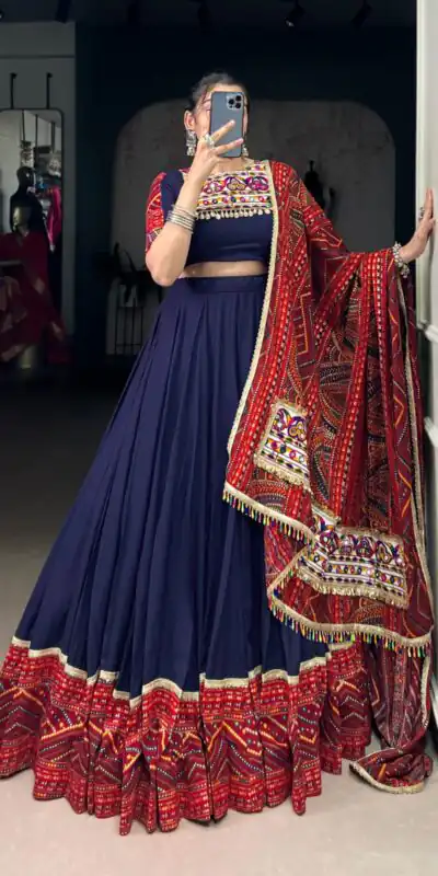 LNB 1661 Navy Blue Pure Rayon Mirror Work & Gamthi Work Lehenga Choli in . Affordable Price ₹4199. Delivery 4-6 Working Days. Shop now. | Lehenga, Bollywood Lehenga, Creative Lehenga, Designer Lehenga, Embroidered Lehenga, Party Wear Lehenga