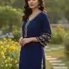 INLI Adaa 5.0 Navy Blue Rayon with Embroidery Work Kurti .Wedding, Party, Festive, Events, Best Price ₹1349. Delivery 4-6 Working Days. Shop now. | Kurti, Bollywood Kurti, Creative Kurtis, Designer Kurti, Party Wear Kurti, Selfie Kurti