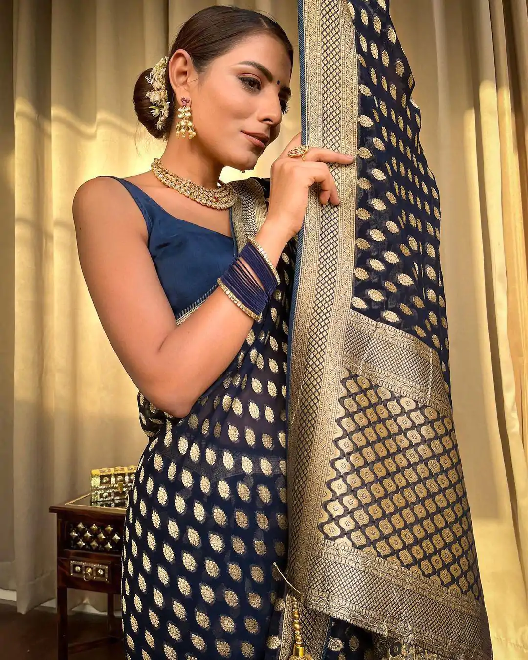 KP 5083 Navy Blue Soft Lichi Silk Perfect for Wedding, Party, Family Gatherings, Sangeet, Diwali Cloth. Saree. Get it for ₹1399. Delivery 4-6 Working Days. | Sarees, Bollywood Sarees, Creative Sarees, Designer Sarees, Embroidered Sarees, Ethnic Saree, Modern Digital sarees, Party Wear Sarees