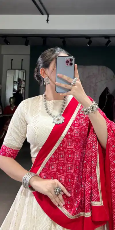 LNB 1669 Off White Cotton Sequins Work & Bandhej Print Lehenga Choli in . Best Price ₹3099. Delivery 4-6 Working Days. Shop now. | Lehenga, Bollywood Lehenga, Creative Lehenga, Designer Lehenga, Embroidered Lehenga, Party Wear Lehenga