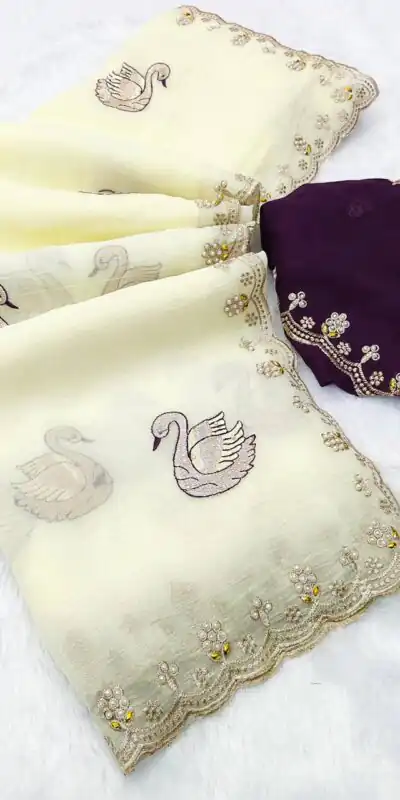 BT 1284 Off White Crunchy Chiffon Saree Perfect for Wedding, Party, Ethnic Day, Ganesh Chaturthi, Sangeet . Best Price ₹1799. Delivery 4-6 Working Days | Sarees, Bollywood Sarees, Creative Sarees, Designer Sarees, Embroidered Sarees, Ethnic Saree, Modern Digital sarees, Party Wear Sarees