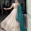 Off White Rayon Embroidery Sequins Lehenga Choli