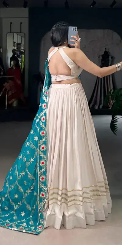 LNB 1692 Off White Pure Rayon Embroidery Work & Sequins Work Lehenga Choli in . Now at just ₹3199. Delivery 4-6 Working Days. Shop now. | Lehenga, Bollywood Lehenga, Creative Lehenga, Designer Lehenga, Embroidered Lehenga, Party Wear Lehenga