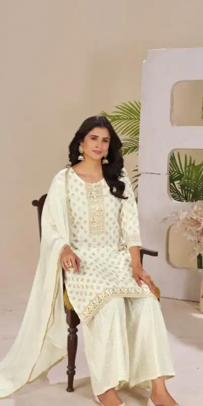 Off White Rayon Lace Embroidery Work Salwar Suit