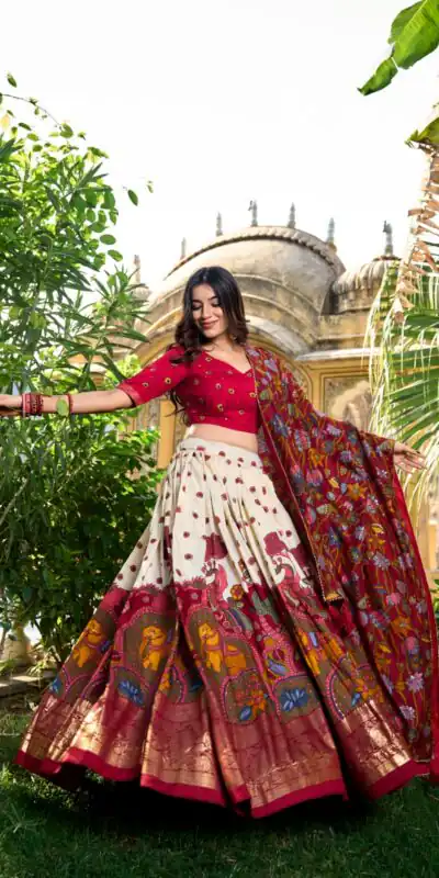 Off White Tasar Silk With Gotta Patti Lehenga Choli