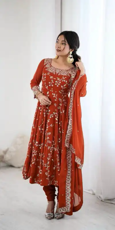SRK 5299 Orange Georgette With Sequence Work Perfect for Wedding, Party, Lohri, Temple Visit, Ganesh Chaturthi Festive, Events, 4-6 Working Days At 2149 | Gowns, Bollywood Gowns, Creative Gowns, Designer Gowns, Embroidered Gowns, Party Wear Gowns