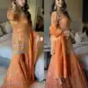 Orange Faux Georgette With Lace Work Salwar Suit