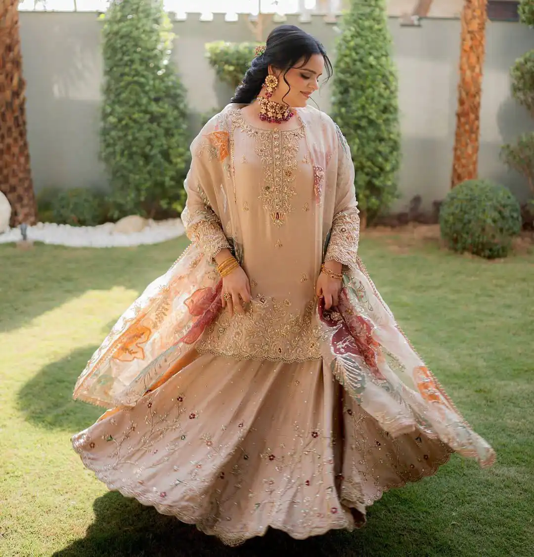 LG 1976 Peach Chinon Lehenga Choli Perfect for Wedding, Party, Traditional Day, Pooja, Cultural Events. Exclusive Offer ₹2399. Delivery 4-6 Working | Lehenga, Bollywood Lehenga, Creative Lehenga, Designer Lehenga, Embroidered Lehenga, Party Wear Lehenga