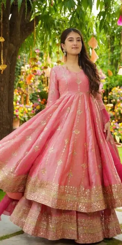 SSR 526 Peach Crunchy Silk With Heavy Embroidery Sequence Work With Fully Flair Salwar Suit Wedding, Party, Festive, Events, Now at just ₹2399. Delivery 4 | Jump Suits, Tops & Bottoms, Track Suits, Trendy Wear, Salwar suit, Designer Suits, Casual Suits, Creative suits, Palazzo Suits, Party Wear Suits, Patiala Suits, Straight Suits