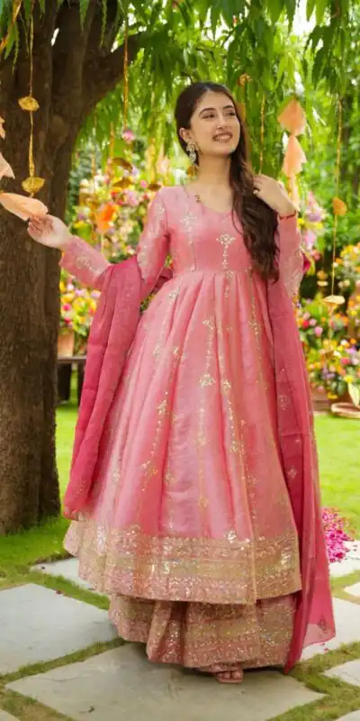 SSR 526 Peach Crunchy Silk With Heavy Embroidery Sequence Work With Fully Flair Salwar Suit Wedding, Party, Festive, Events, Now at just ₹2399. Delivery 4 | Jump Suits, Tops & Bottoms, Track Suits, Trendy Wear, Salwar suit, Designer Suits, Casual Suits, Creative suits, Palazzo Suits, Party Wear Suits, Patiala Suits, Straight Suits